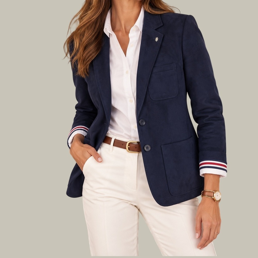 Tommy Hilfiger Womens Navy Blue Faux Suede Blazer Jacket Size 16 NWT $139